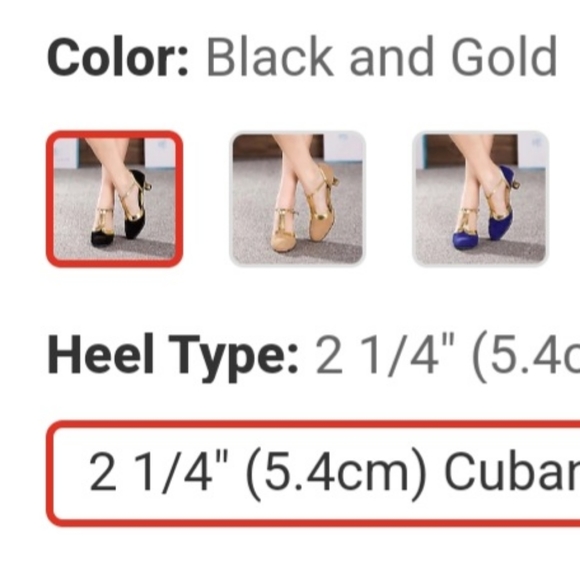 Ballroom T- strap Heels in Black & Gold - Picture 4 of 4